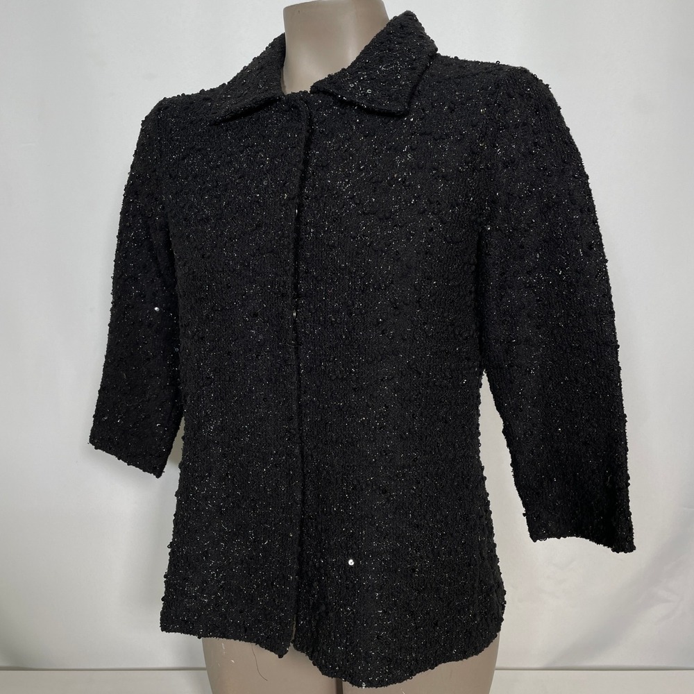 JM Collection Petite Black Tweed Sequin Textured Boucle Jacket Women's SMALL